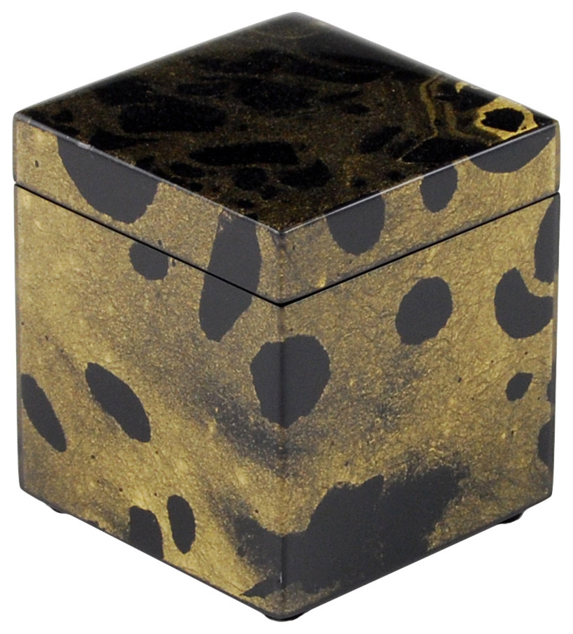 Black Gold Marble Lacquer Canister