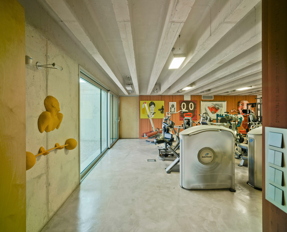 Inspiration for a large contemporary multipurpose gym in Other with multi-coloured walls.
