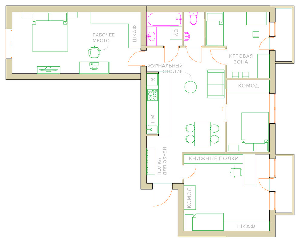 Идеи перепланировки: Три варианта трехкомнатной квартиры в доме II-08 |  Houzz Россия