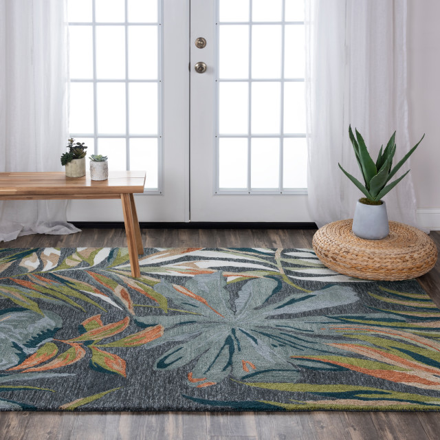 Rizzy Miramar Mir972 Tropical , Floral / Country Rug, Charcoal, 5'0"x7