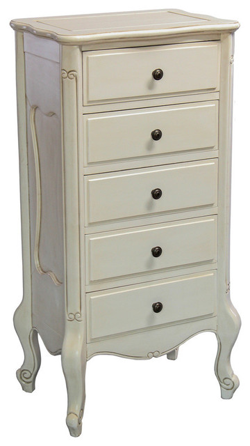 Windsor Carved Wood 5 Drawer Dresser Antique White Traditional