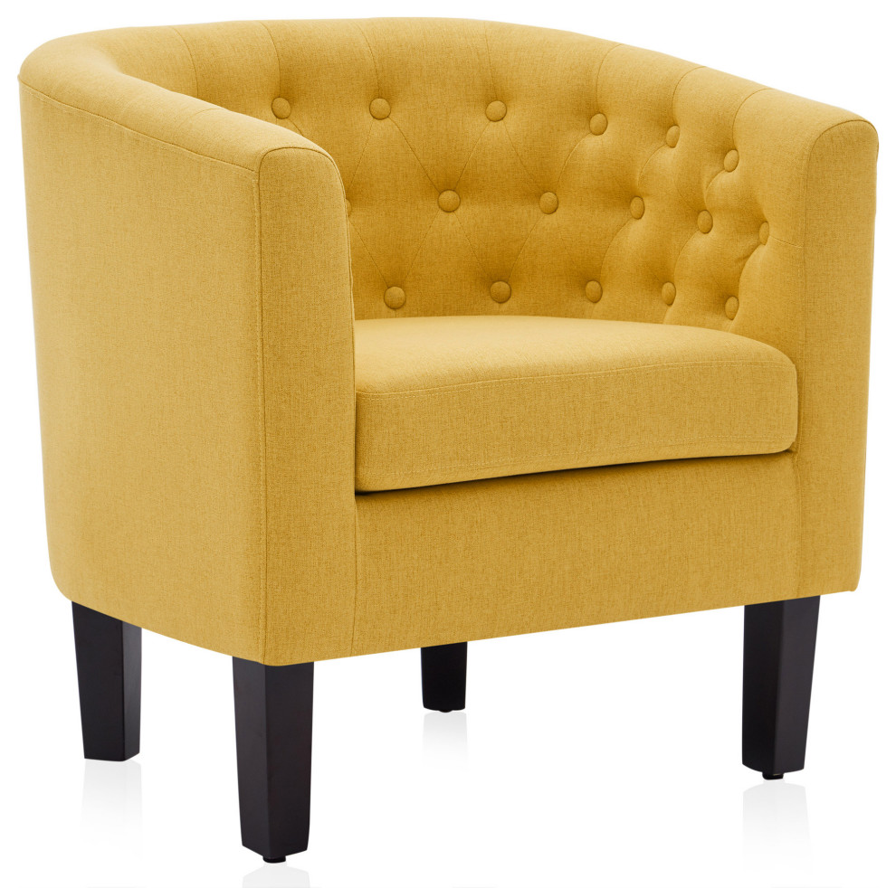 Upholstered Tufted Barrel Chair Roll Armrest Accent Chair, Yellow