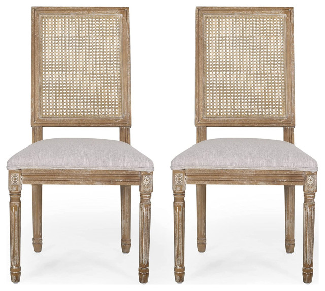 Set of 2 Dining Chair, Fluted Legs With Padded Seat and Squared Back