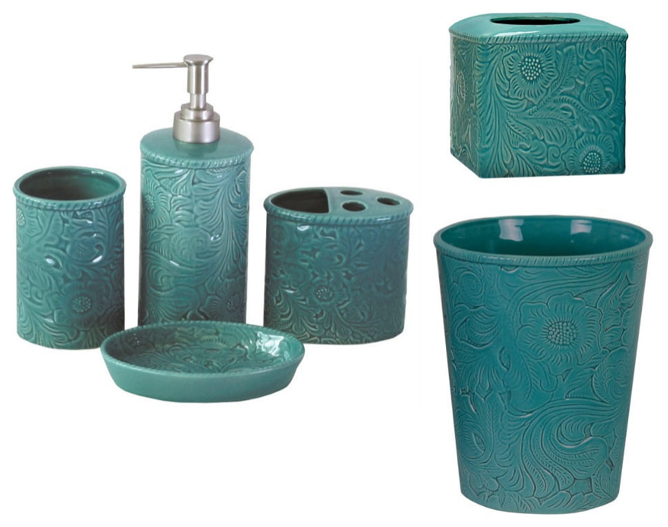 Savannah Bathroom Sets, Turquoise, 6 Piece Traditional Bathroom