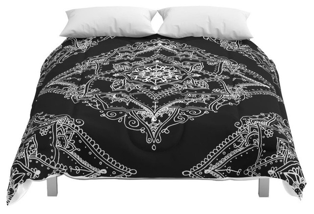 Society6 Mandala Doodle Pattern In Black White Comforter