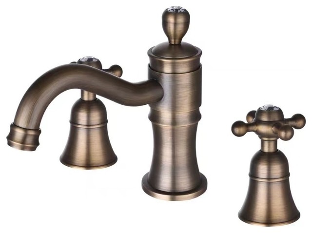 Lyon Dual Handle Antique Brass Bathroom Faucet With Hot Cold Mixer