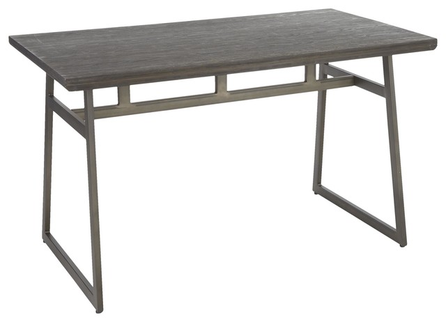 Geo Industrial Dining Table, Antique Metal/Espresso Wood-Pressed Grain Bamboo