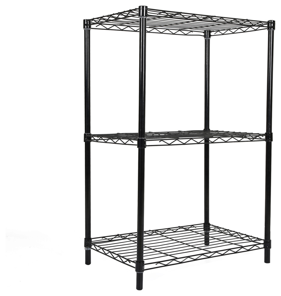 3 Tier Black Wire Shelving Unit Standing Storage Metal Shelf