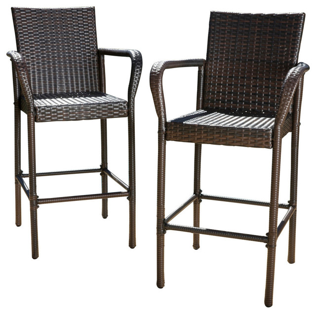 Gdf Studio Stewart Outdoor Brown Wicker Bar Stool Set Of 2 Gdf Studio Stewart Outdoor Brown Wicker Bar Stool Set Of 2 Tropical Stools And Counter By Gdfstudio