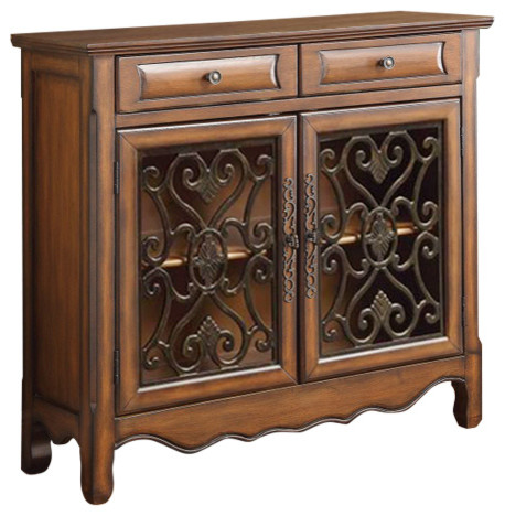 Old Style Wooden Accent Cabinet With Storage Drawers Brown