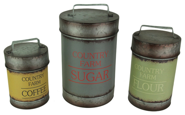 Set Of 3 Galvanized Finish Metal Kitchen Canisters Farmhouse Set Of 3 Galvanized Finish Metal Kitchen Canisters Farmhouse And Jars By Zeckos