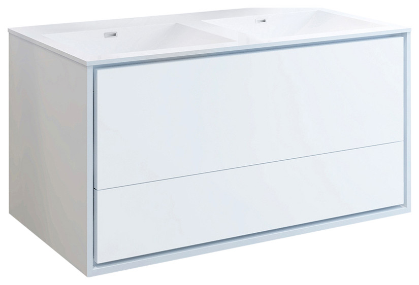 Fresca Catania 48" Gloss White Wall Hung Cabinet With Integrated Double Sink