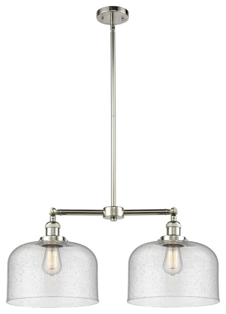 Large Bell 2-Light LED Chandelier, Polished Nickel, Glass: Seedy
