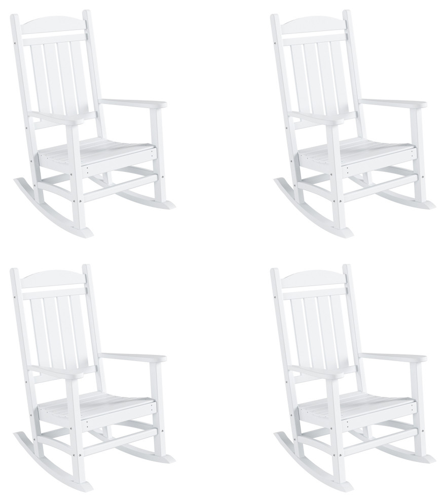 Set of 4 Classic Adirondack Outdoor Rocking Chairs for Patio Garden Porch, White Beach Style