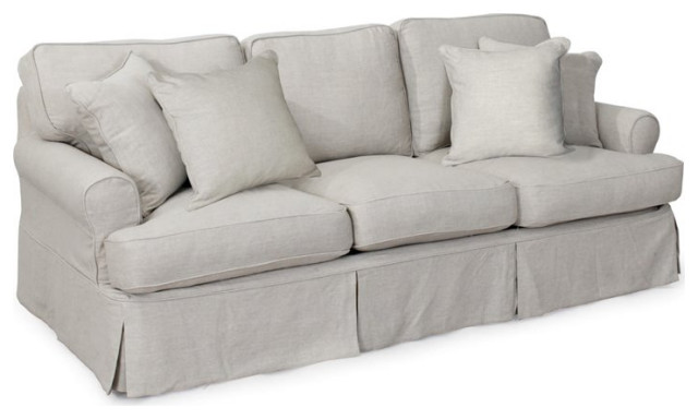 Sunset Trading Horizon T-Cushion Fabric Slipcovered Sofa in Light Gray