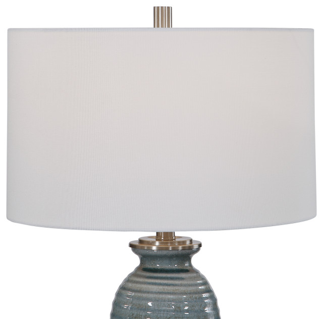 Crackled Ceramic Light Blue Ribbed Table Lamp, Spiral Shaped Vintage ...