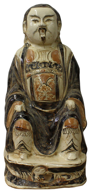Consigned, Chinese Vintage Handmade Ceramic Glazed Old Man Figure