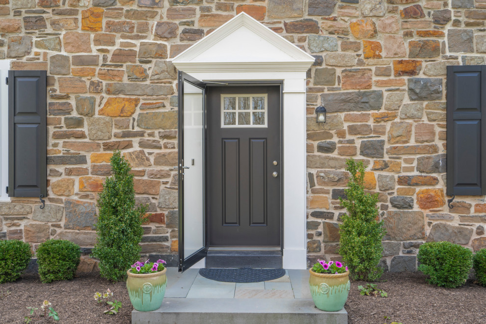 Small front door in Philadelphia with a single front door and a black front door.