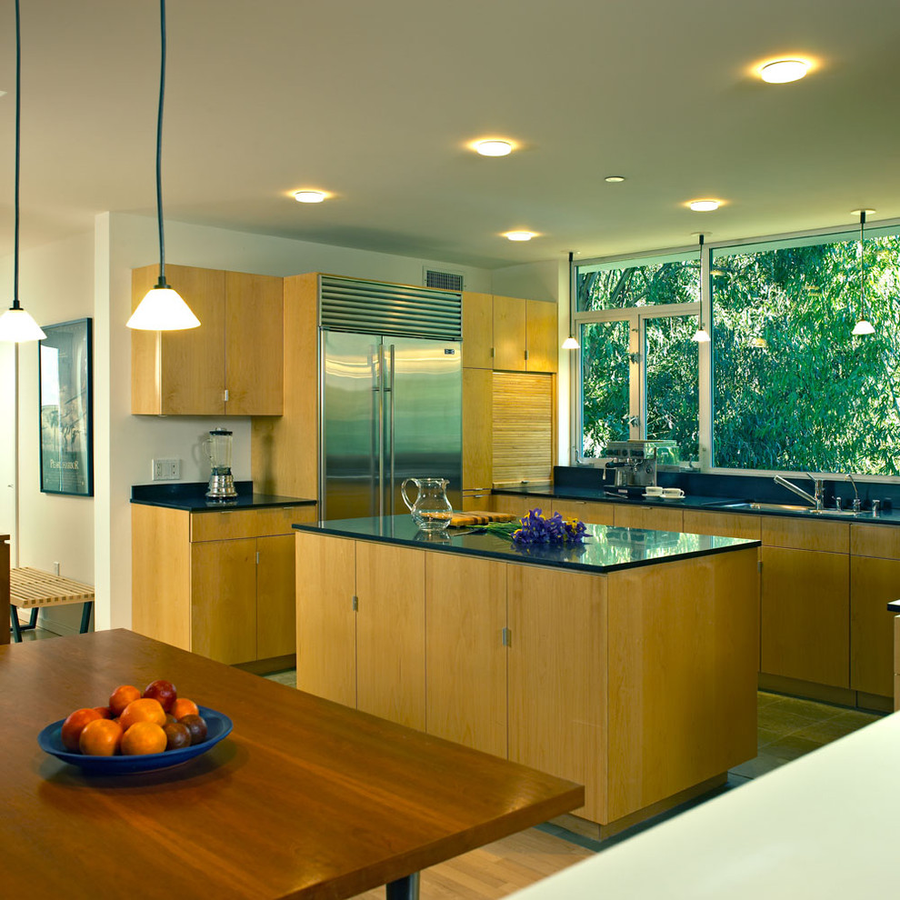 Modern kitchen in Los Angeles with stainless steel appliances.