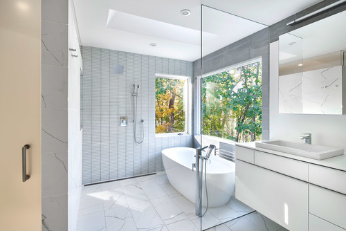 open shower and bath wet room bathroom design