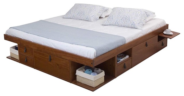 Memomad Bali Storage Platform Bed with Drawers (King Size, Caramel)