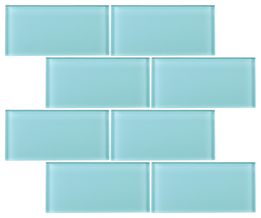 3"x6" Baker Glass Subway Tiles, Set of 8, Ocean Green Contemporary