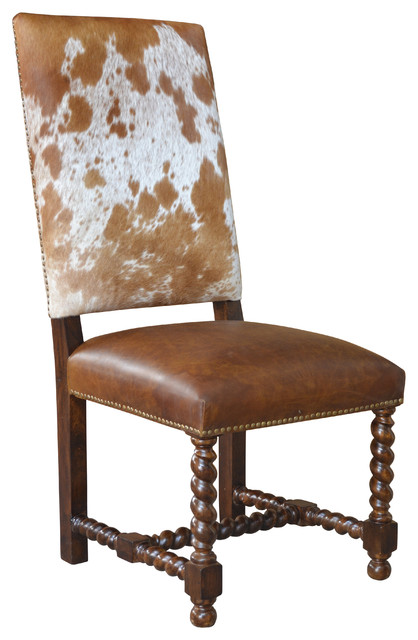Barley Twist Cowhide Dining Chair Set, Southwestern Fabric Dining Chairs