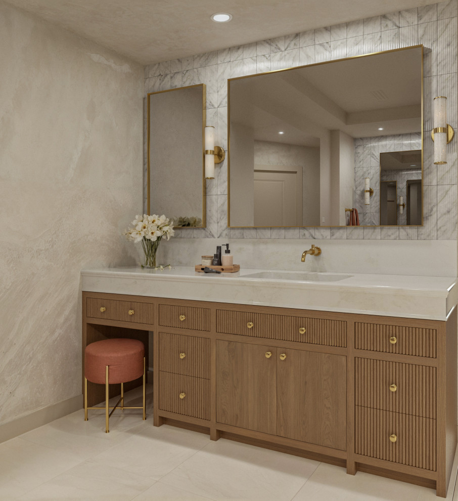 A Marble-Clad Spa Bath with Pinky’s Arched Steel Door