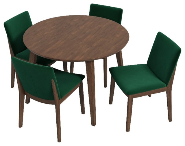Isla Modern Solid Wood Walnut Dining Room & Kitchen Table and Chair Set of 4