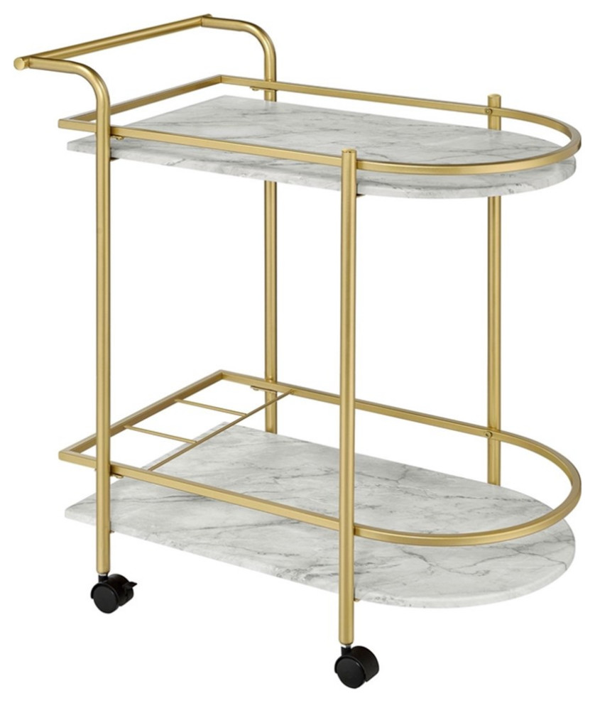 Coaster Desiree Contemporary Metal Rack Bar Cart with Casters in Gold