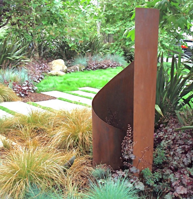 Weathered Steel Modern Outdoor Sculpture "Taffy" by Terra Sculpture