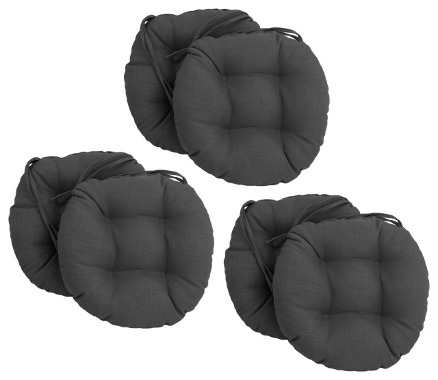 16" Polyester Solid Outdoor Round Tufted Chair Cushions, Set of 6, Cool