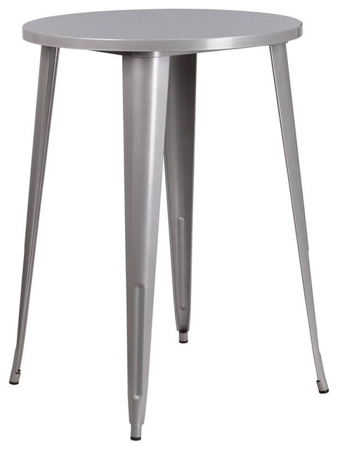 30" Round Metal Bar Table, Silver