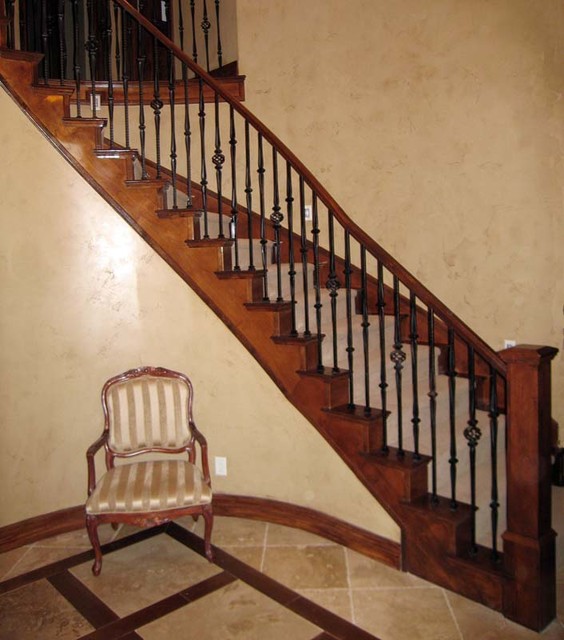 Wood Railing with Wrought Iron Balusters - Traditional - Staircase - Salt Lake City - by Titan ...