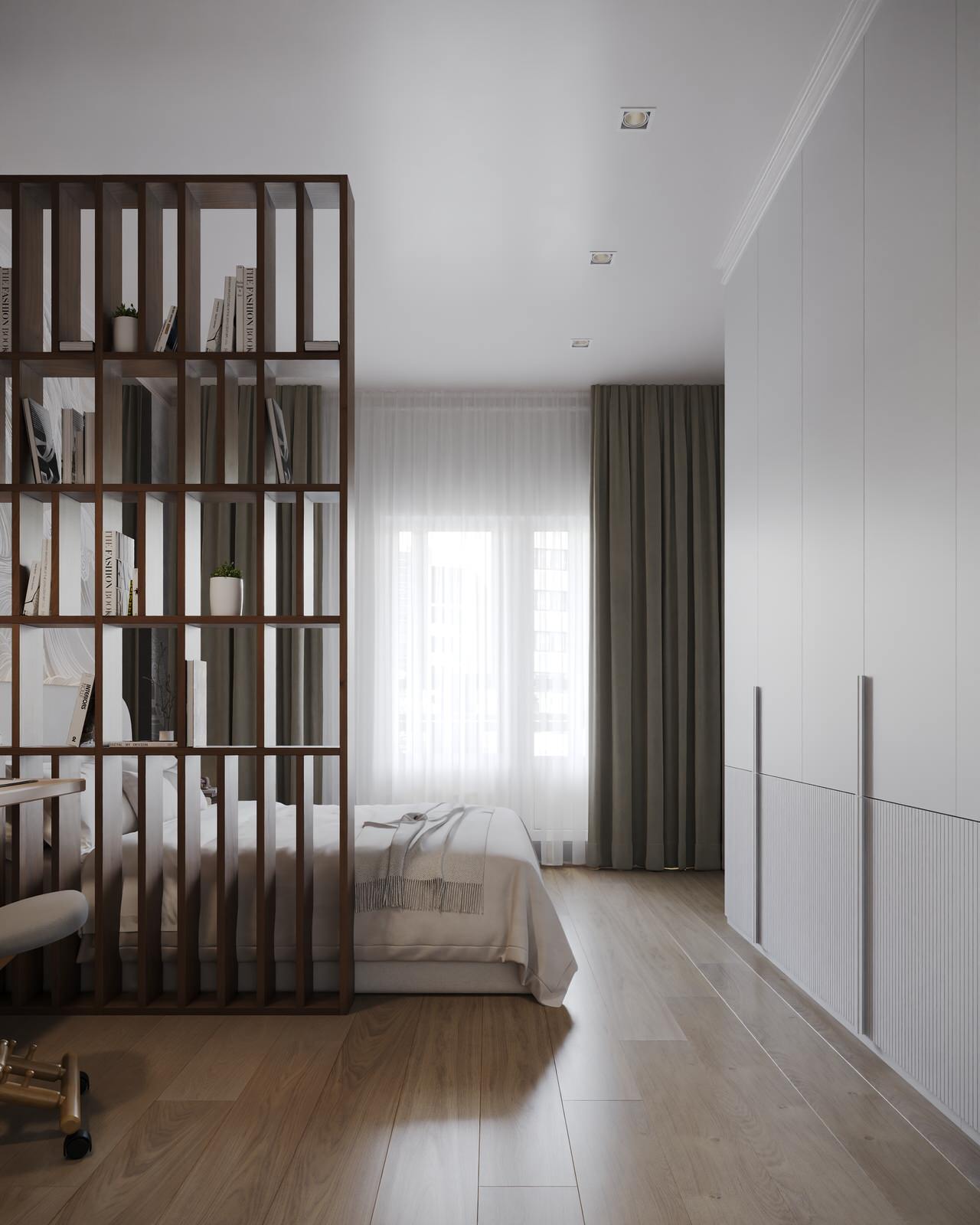 Спальня, рабочая зона и зона отдыха