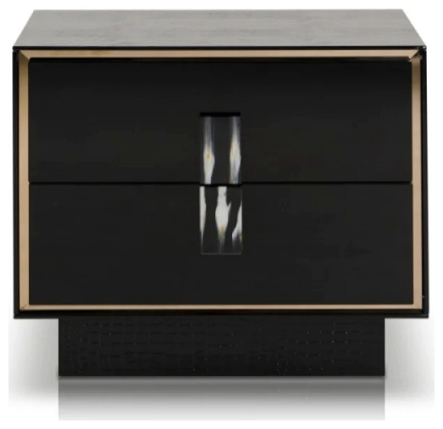 Zoey Modern Black Crocodile Lacquer Nightstand Contemporary
