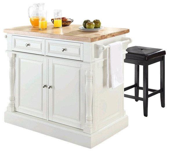 Crosley Oxford Butcher Block Top Kitchen Island with Stools Kitchen Islands And Kitchen Carts