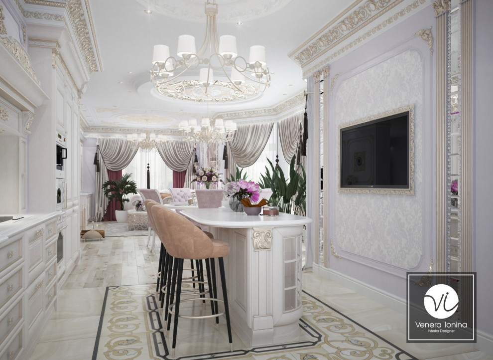 Дизайн проект гостиной, объединенной с кухней