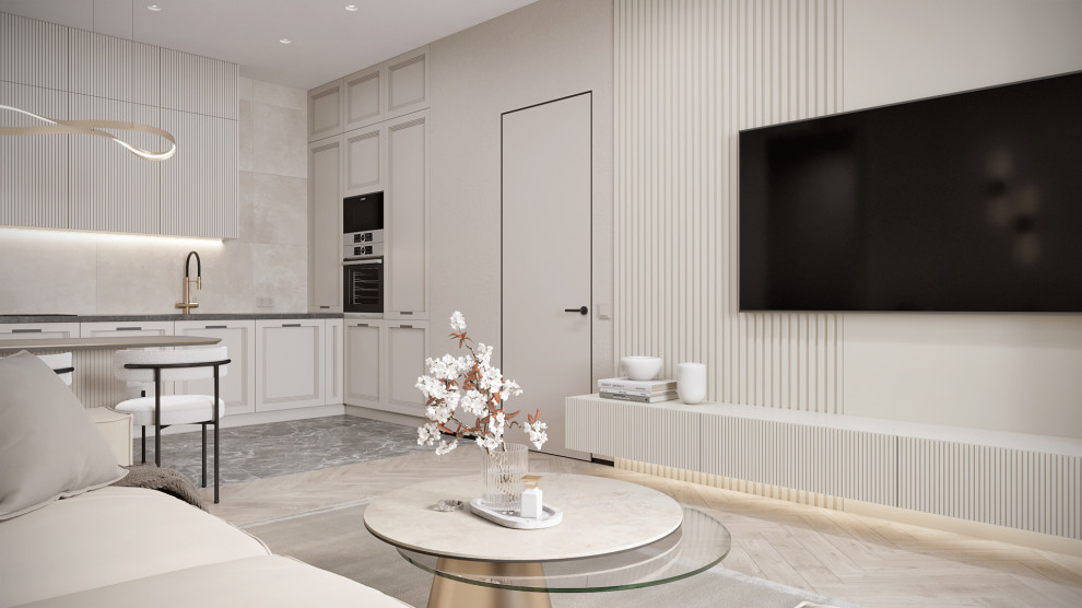 3к студия монохромный интерьер в стиле Современной классики