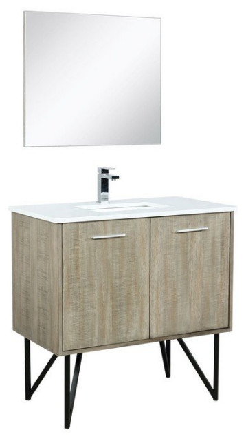 Lancy Modern 36" Rustic Acacia Square Sink Bathroom Vanity Set, Labaro Brushed N