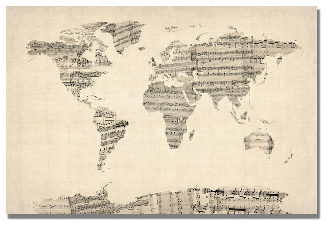 'Old Sheet Music World Map' Canvas Art by Michael Tompsett