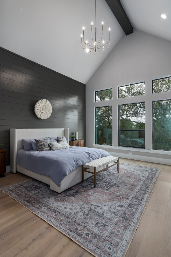 Large contemporary bedroom in Austin.