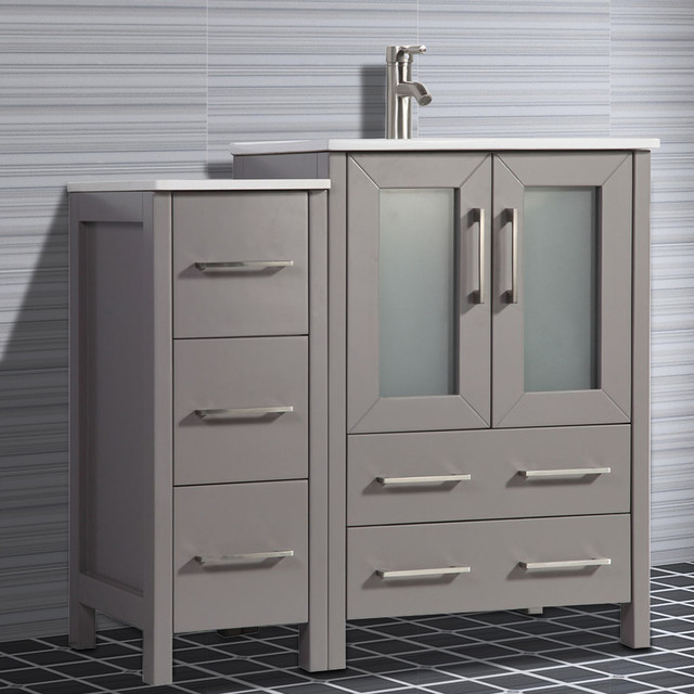 Vanity Art Vanity Set With Ceramic Top, 36" Contemporary Bathroom