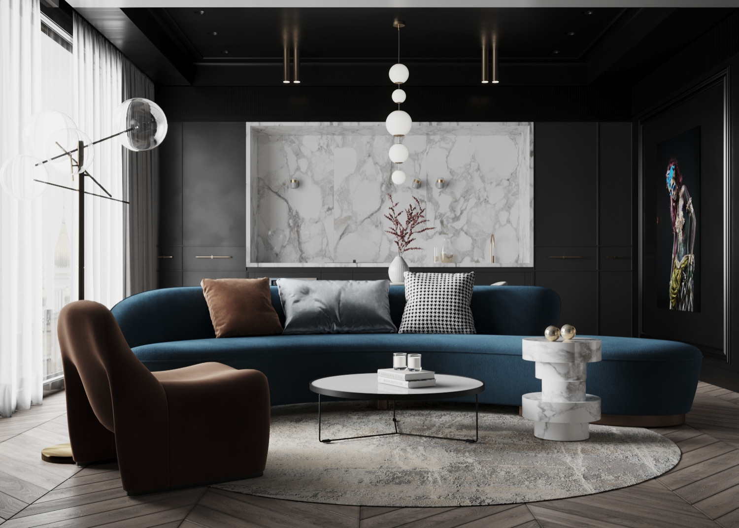 Атмосферная кухня_гостинная