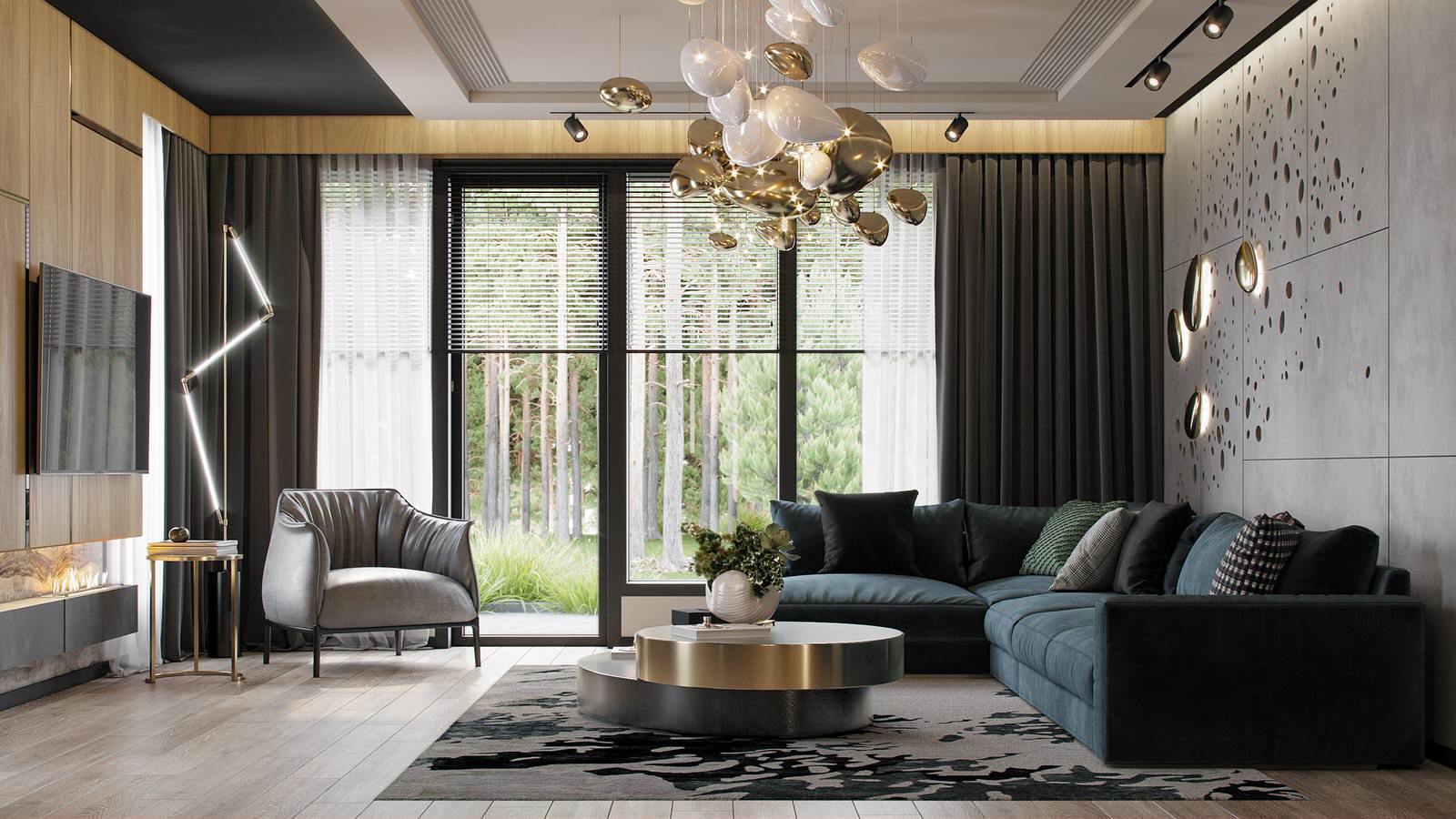 Гостиная в загородном доме 210