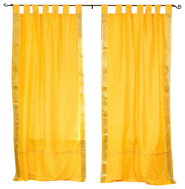 Yellow Tab Top Sheer Sari Curtain Drape Panel Pair