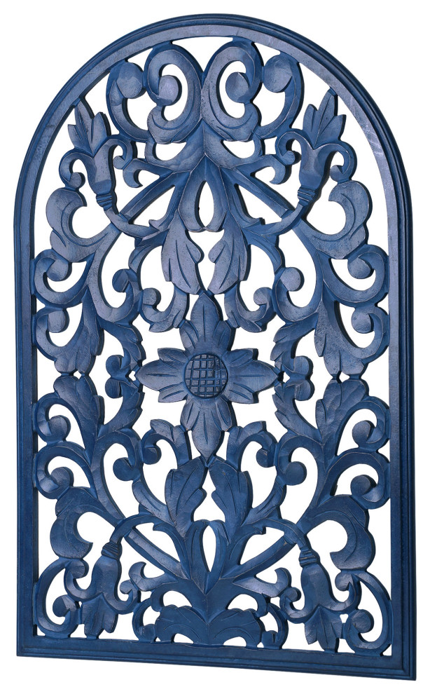HandCarved Arched Navy Blue Wood Wall Accent Medallion 24" x 36", 36