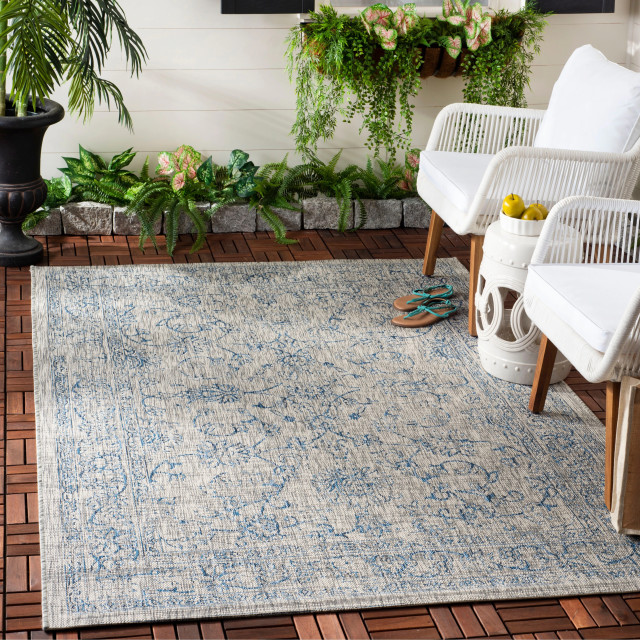 Safavieh Courtyard Cy8680-36812 Outdoor Rug, Gray and Navy, 5'3"x7'7"