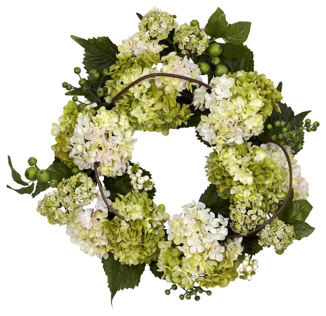 Front Door Wreath 22 Inch Hydrangea Wreath Contemporary Wreaths And Garlands By Wrought Iron Haven