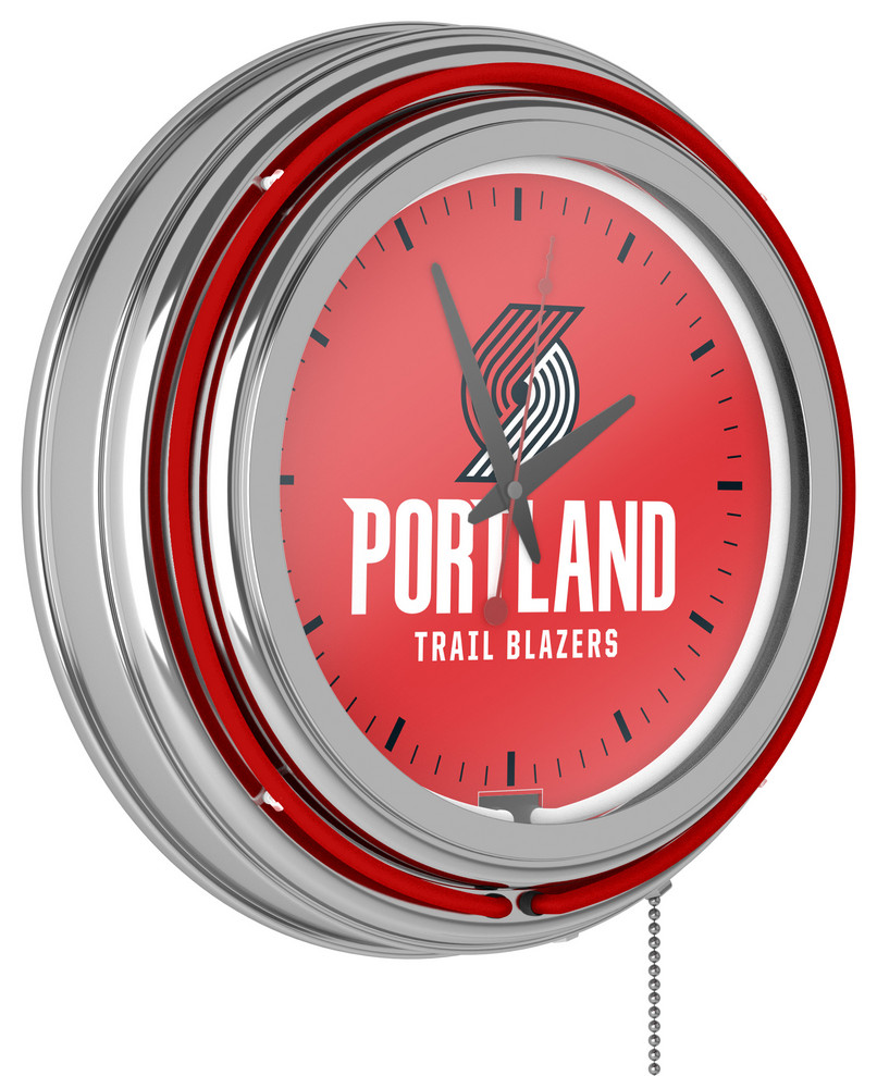 Portland Trail Blazers NBA Chrome Double Ring Neon Clock